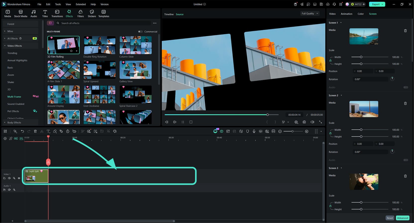 Prepare clips on the timeline for a Multi-Frame effect