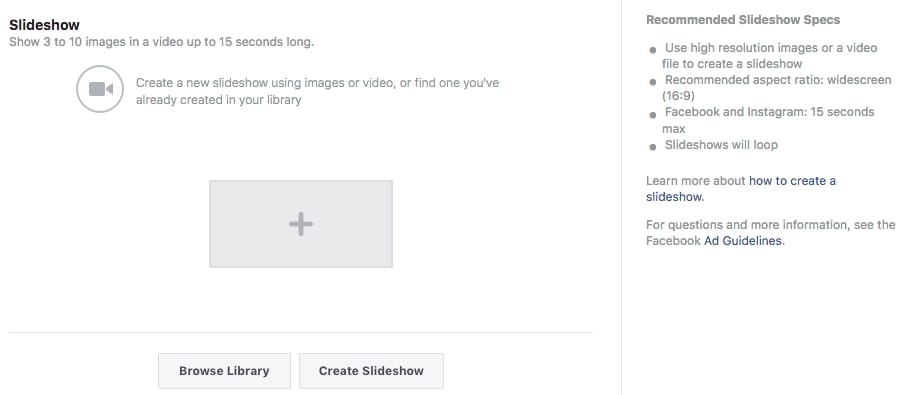 Facebook slideshow format