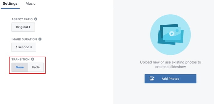 add transition to Facebook slideshow