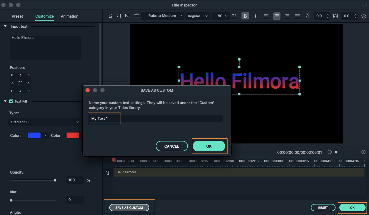   Filmora 9 for Mac title editing