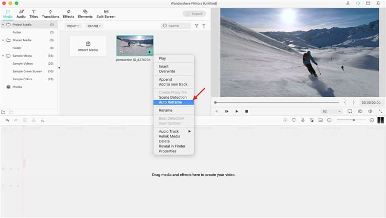 Video zuschneiden Mac durch Auto Reframe - Projekt erstellen