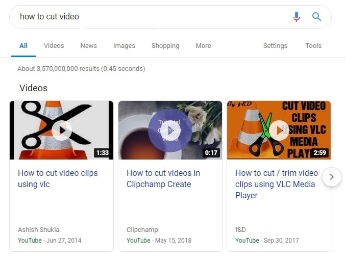 الكلمات الرئيسية لنتائج الفيديو من Google