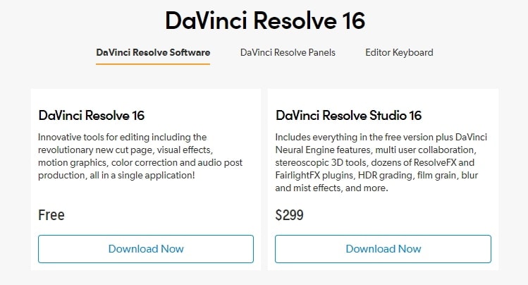 davinci resolve software price