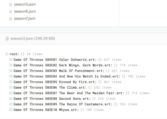 Kaggle Game of Thrones subtitles