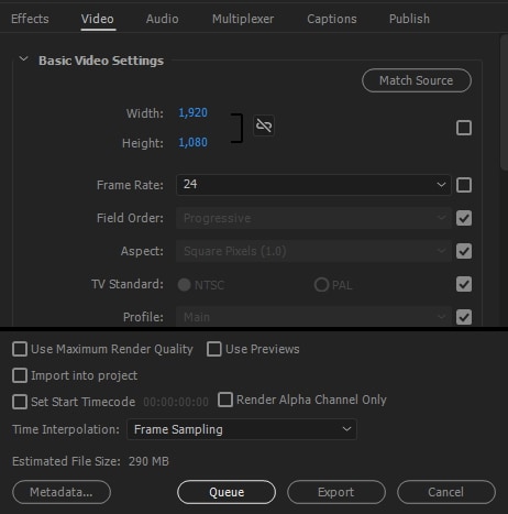exportación de audio y video de Premiere Pro