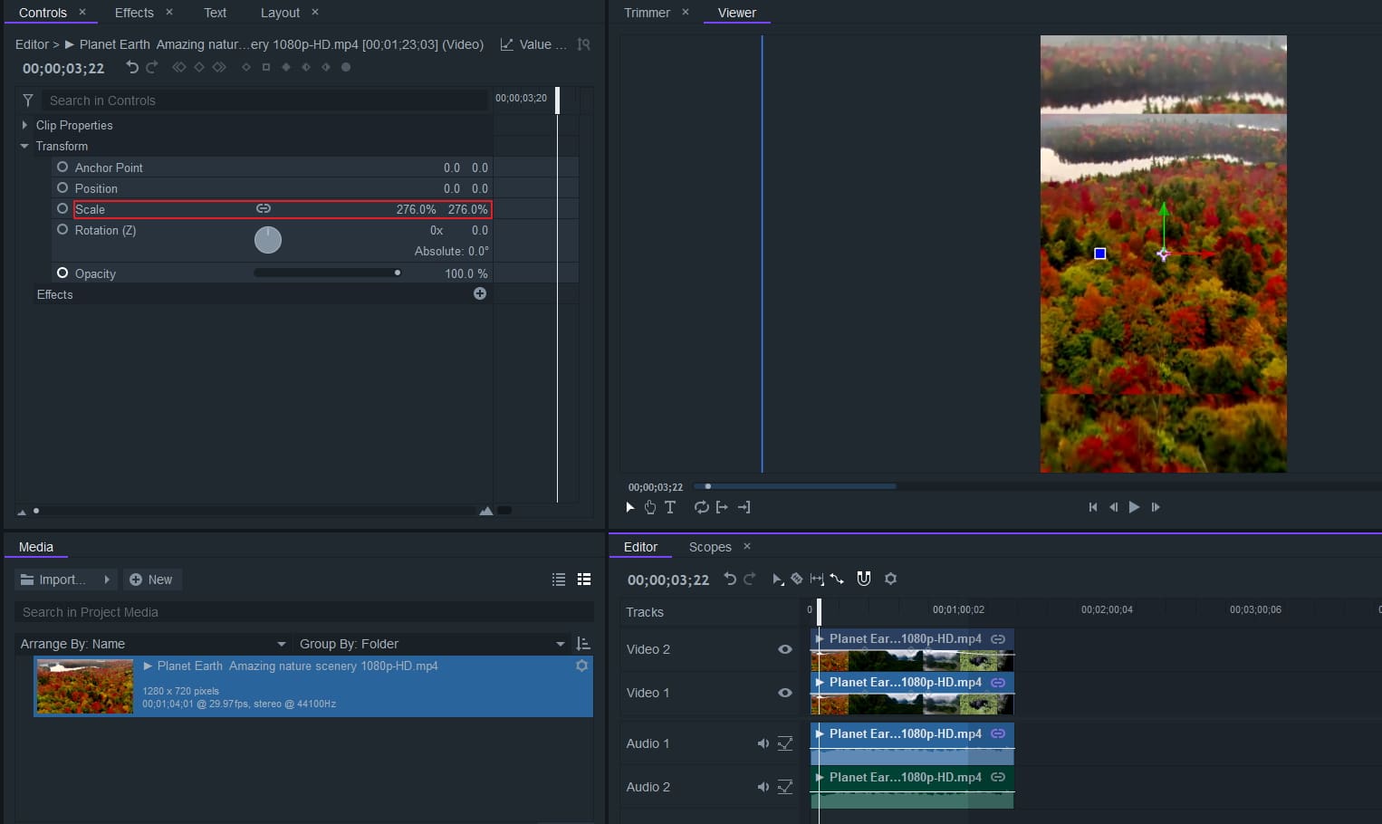 scale a video in adobe premiere with pixels