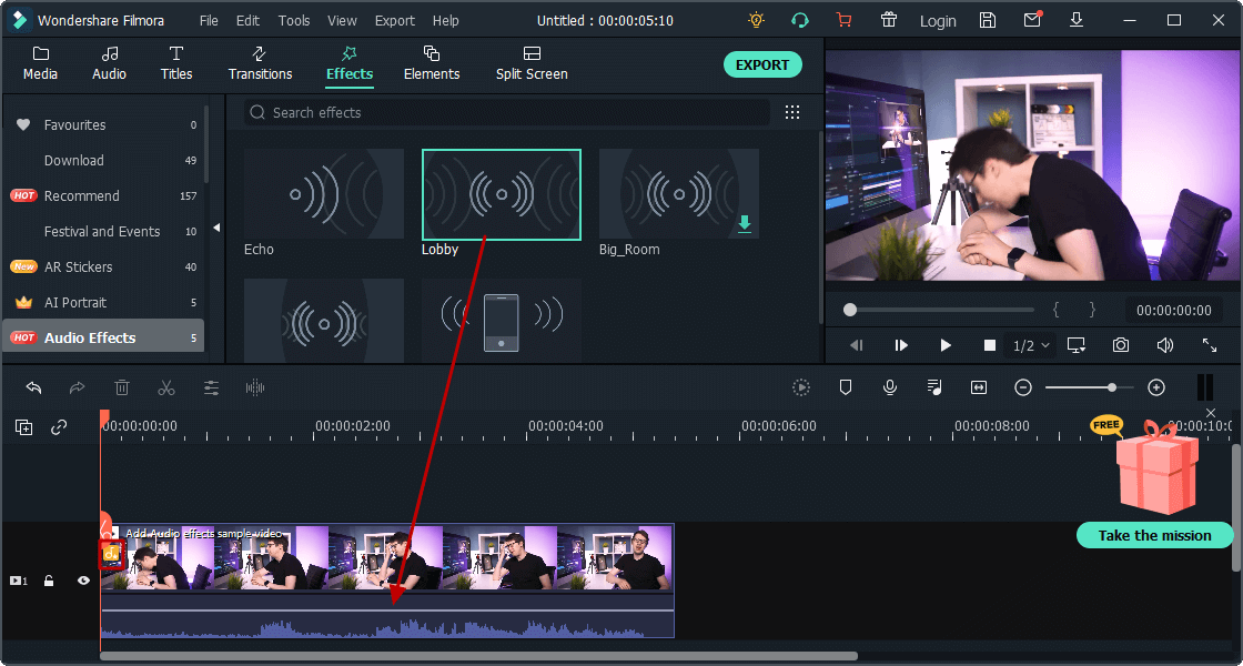 Add Audio Effects to video in Filmora