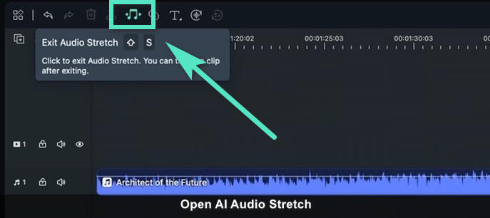 filmora seleccionando la interfaz Estiramiento de Audio IA