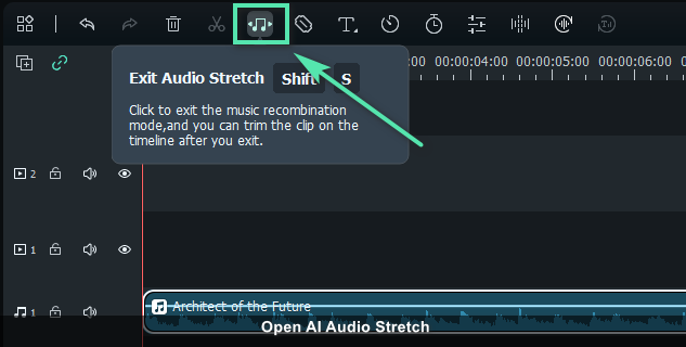 filmora selecionando interface Alongamento de Áudio com IA