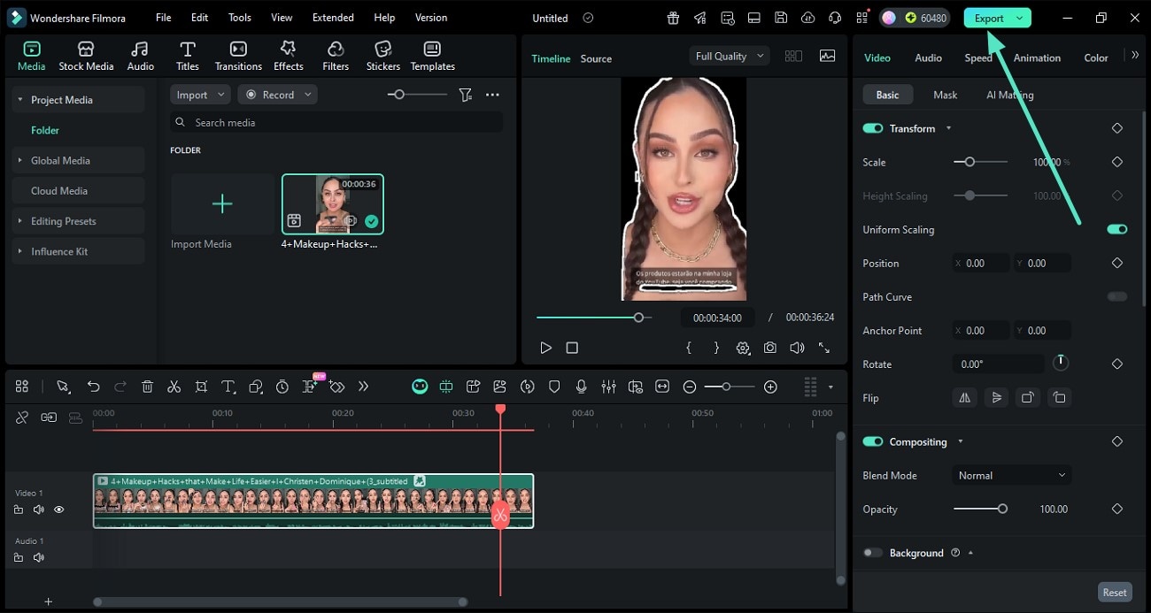 click export after previewing