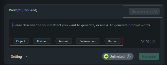 Describe the sound effect in the prompt box
