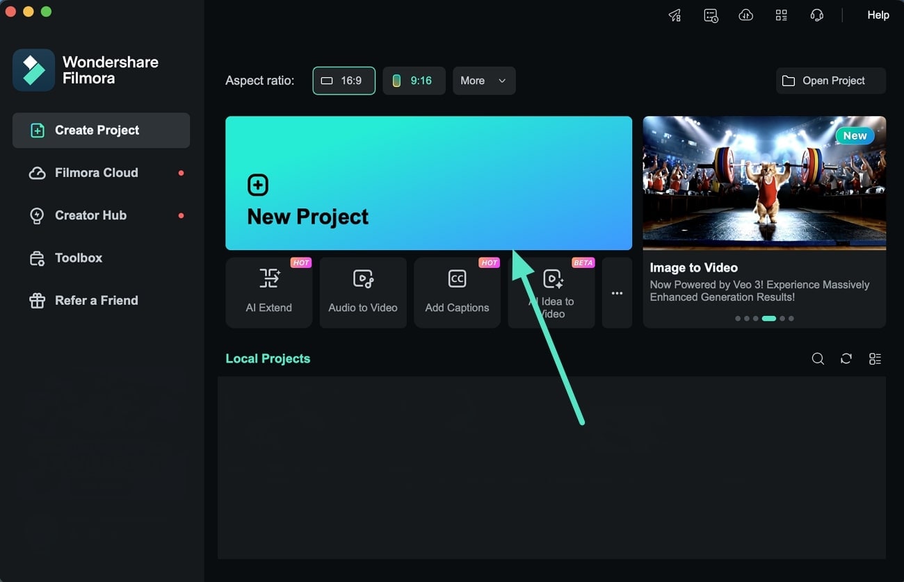 create new filmora project