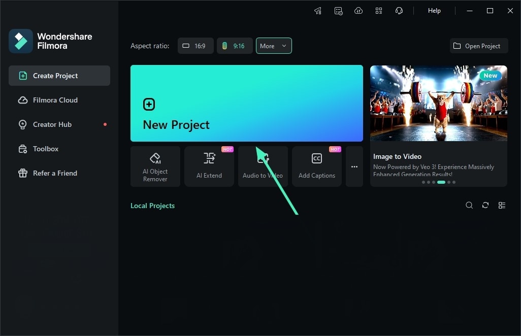 create new filmora project