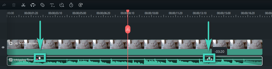 adjust transitions with audio fade markers