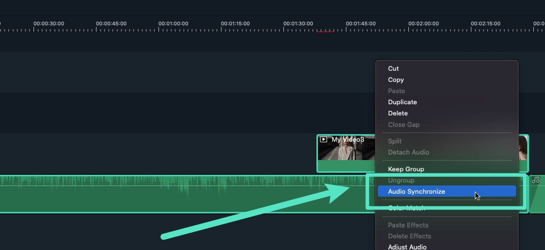 Sincronizzazione Audio dalla Timeline su Mac