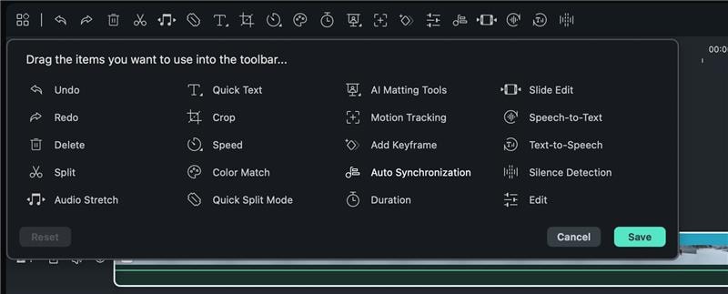Onglet Synchronisation automatique dans la barre d’outils pour la version Mac