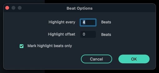 Einstellung der Beat-Option
