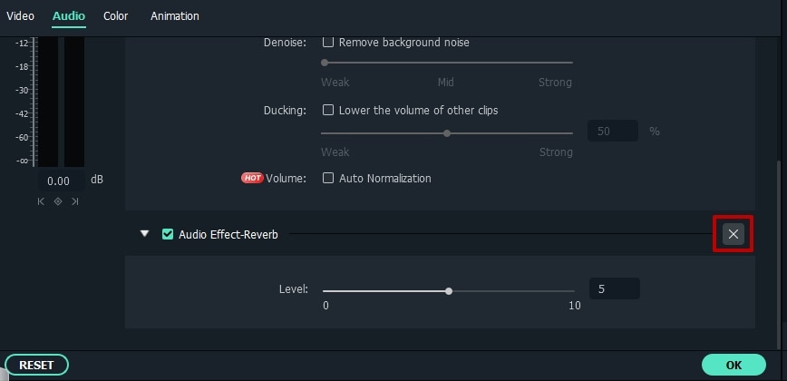  delete audio effect in Filmora with icon