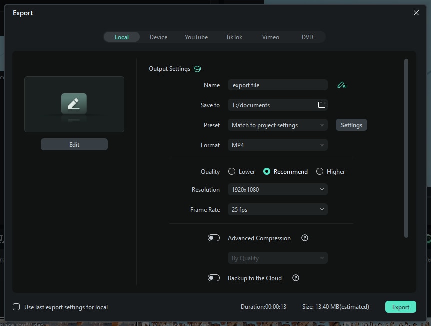 export and save final video