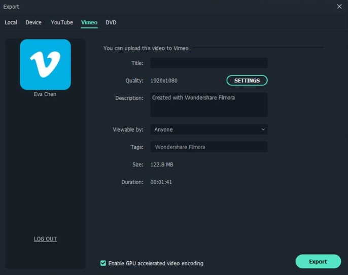 Export to vimeo