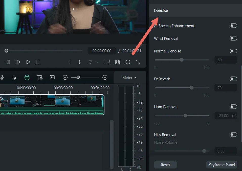 Filmora 中的降噪視窗