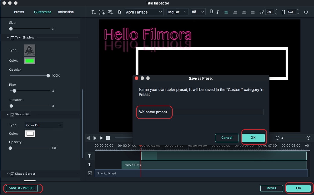   Filmora for Mac تعديل العنوان