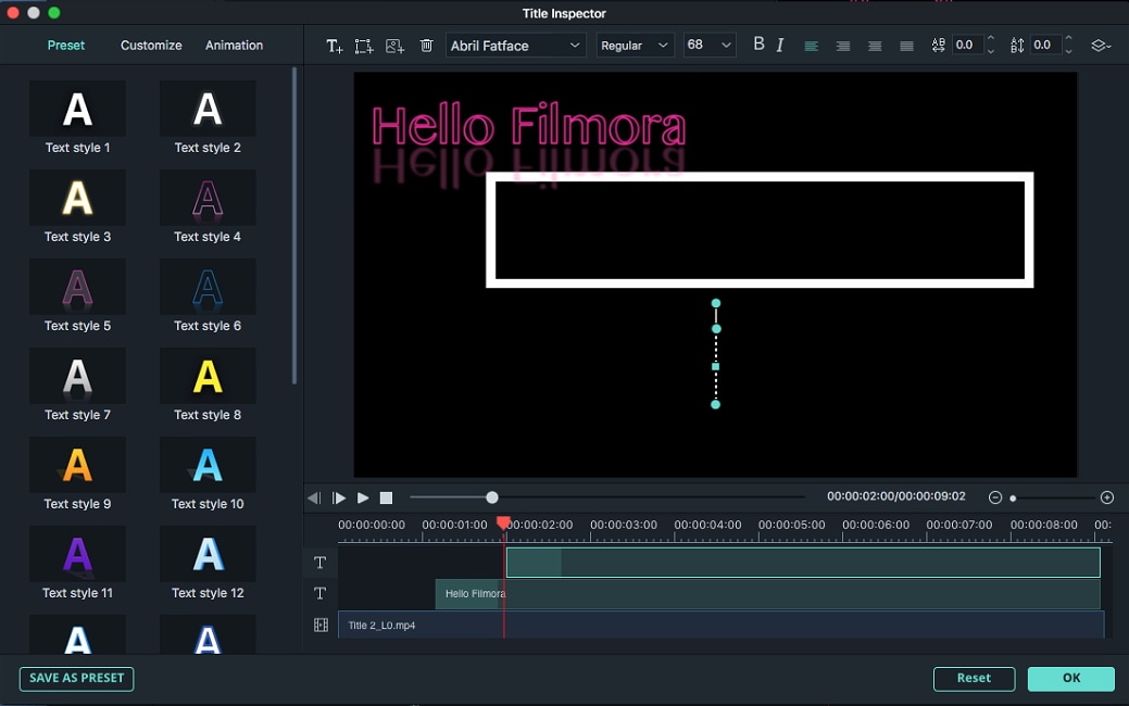   Filmora 9 for Mac title inspector