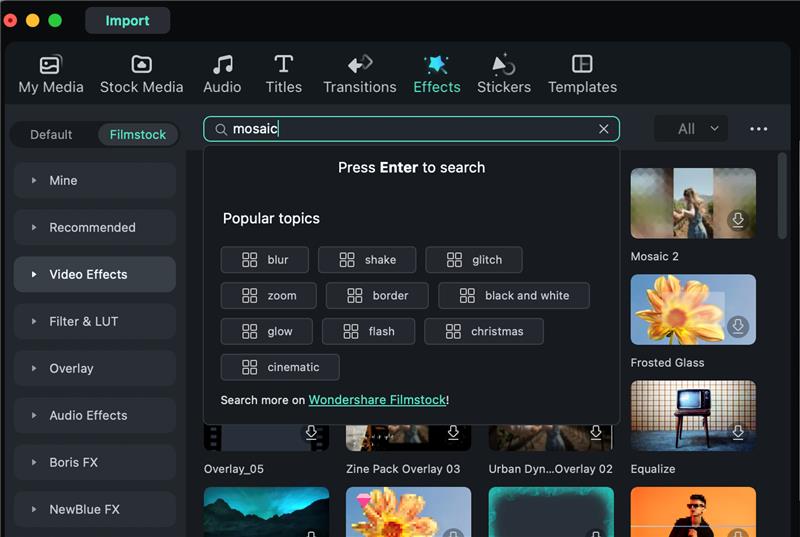 search mosaic effect filmora 12