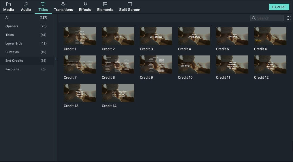   Adicionar efeitos de títulos e créditos finais no Filmora para Mac
