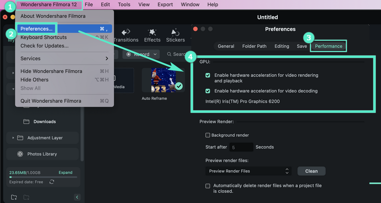 GPU-beschleunigtes Rendering in Filmora fÃžr Mac aktivieren