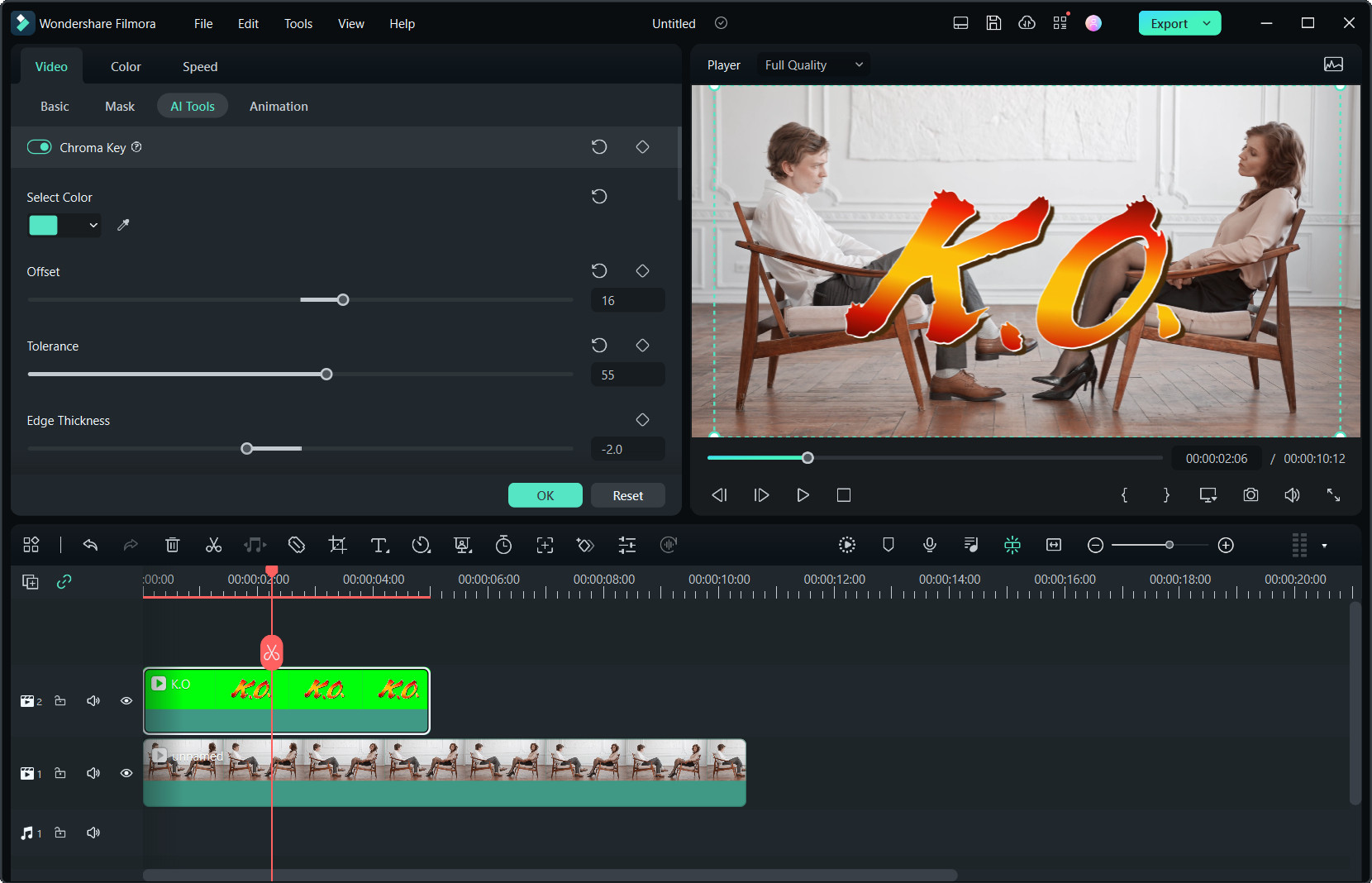 gunakan chroma key untuk menghapus layar hijau