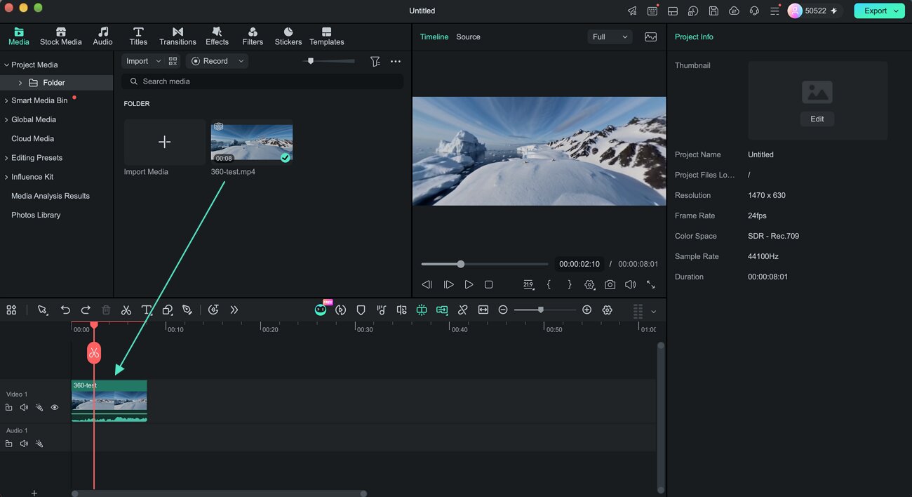 Import 360 video in Filmora