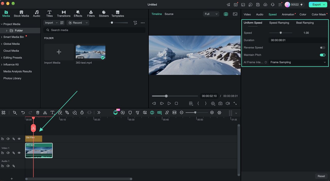 Edit basic settings for a 360 clip