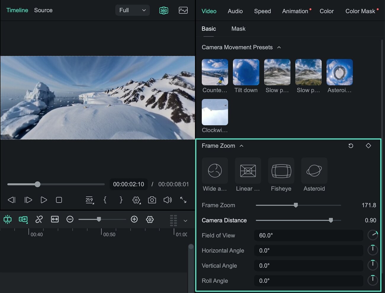 Adjust Frame Zoom settings
