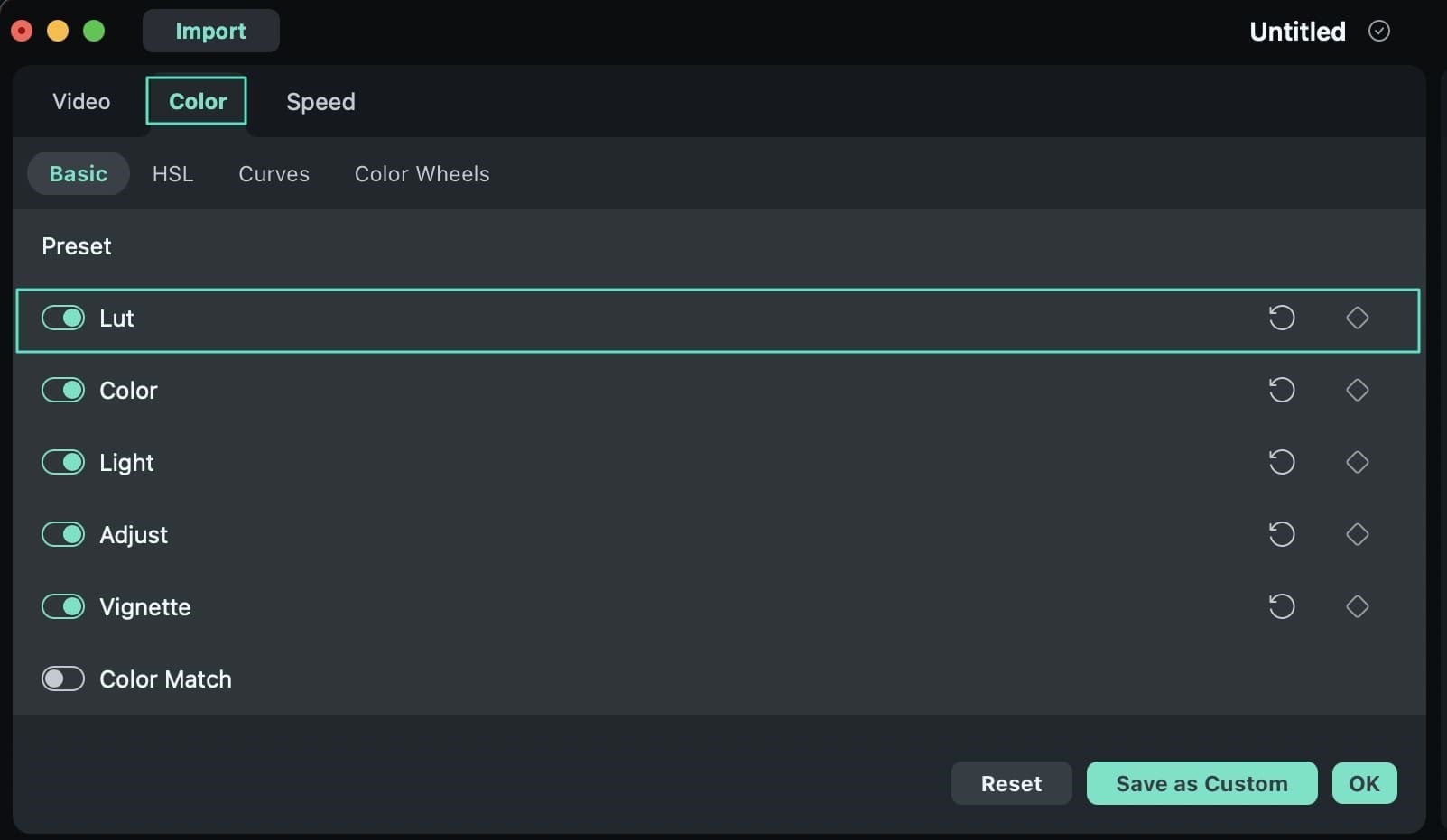 enable luts from settings