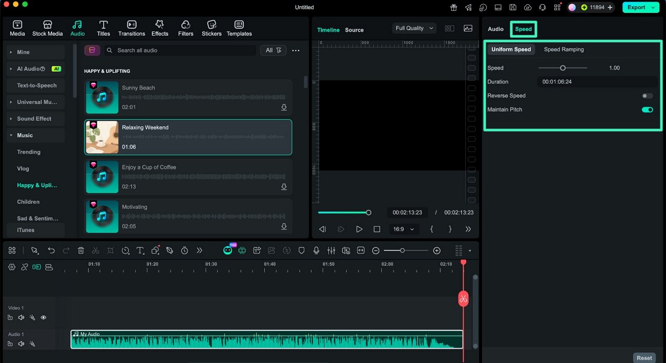 change audio speed duration settings
