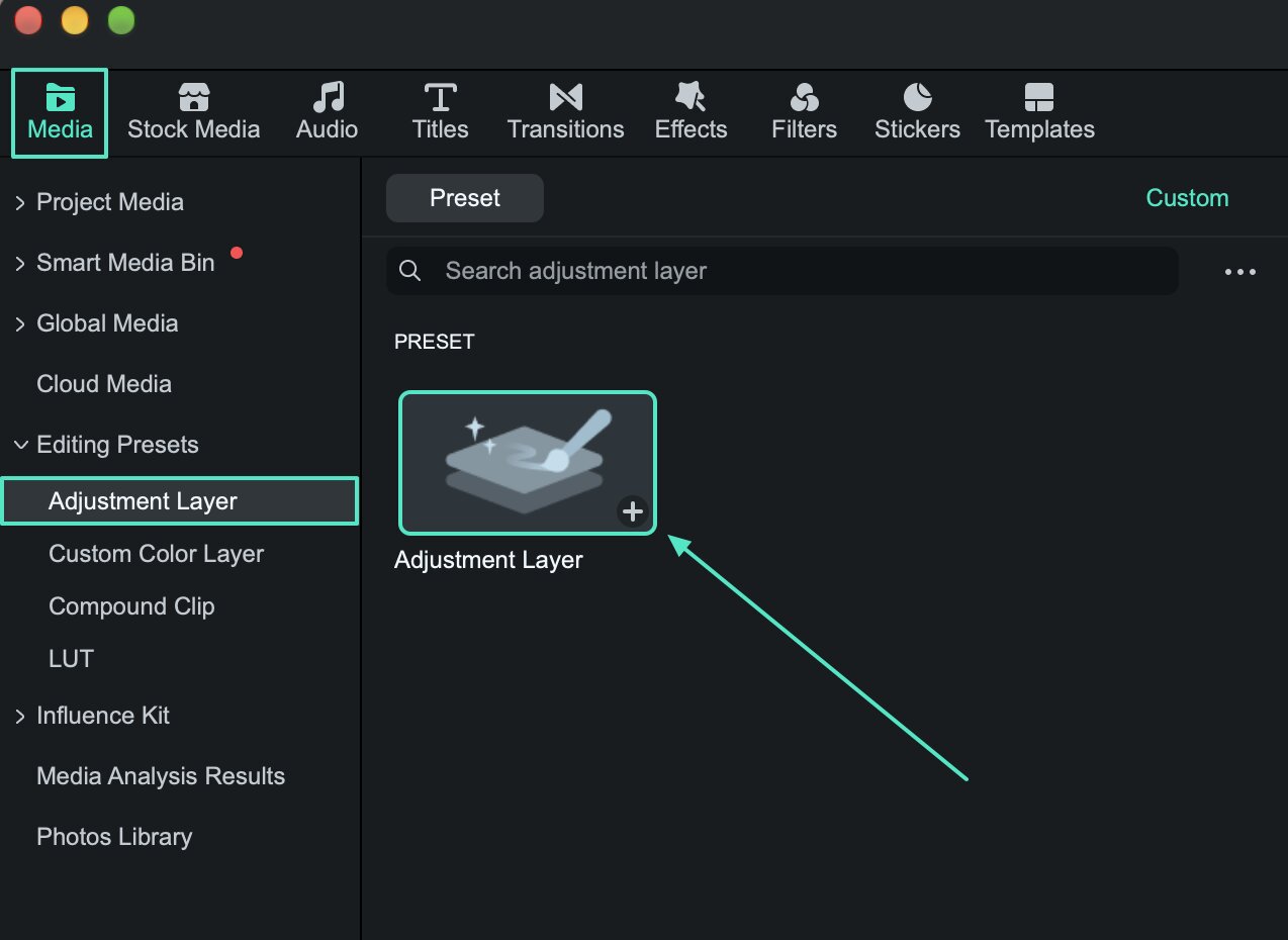 add adjustment layer filmora mac