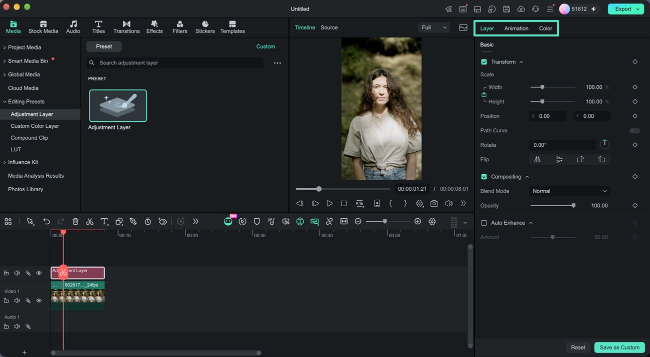 change adjustment layer settings