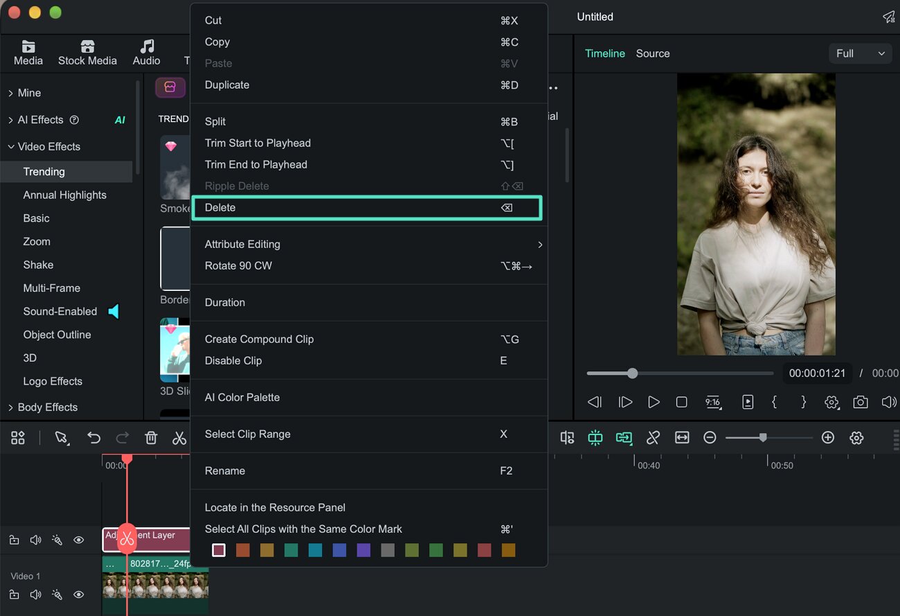 delete adjustment layer