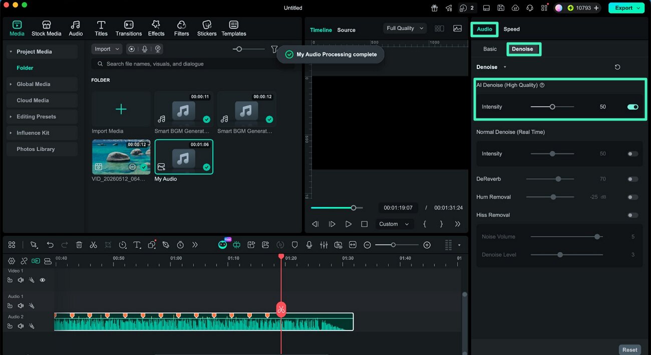 access ai denoise feature