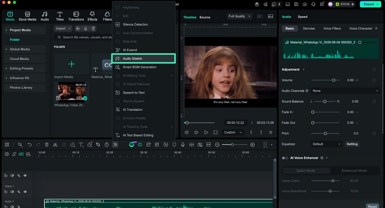 select audio stretch feature
