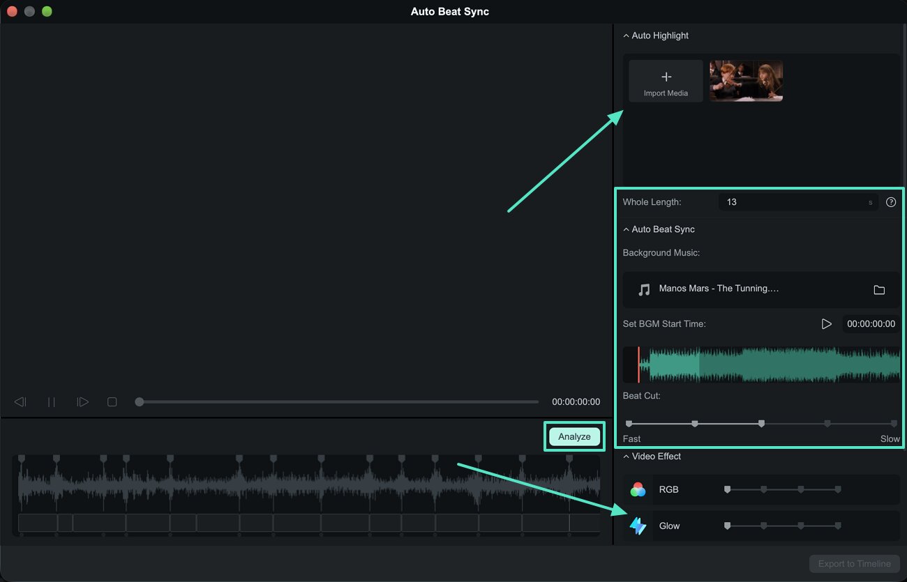 import and analyze beats filmora