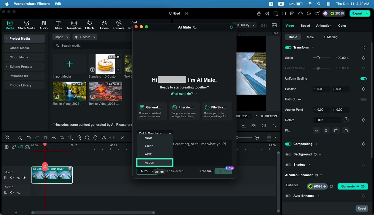 select action mode from dropdown mac