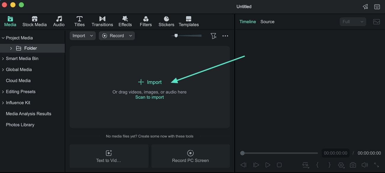Import video into Filmora on Mac