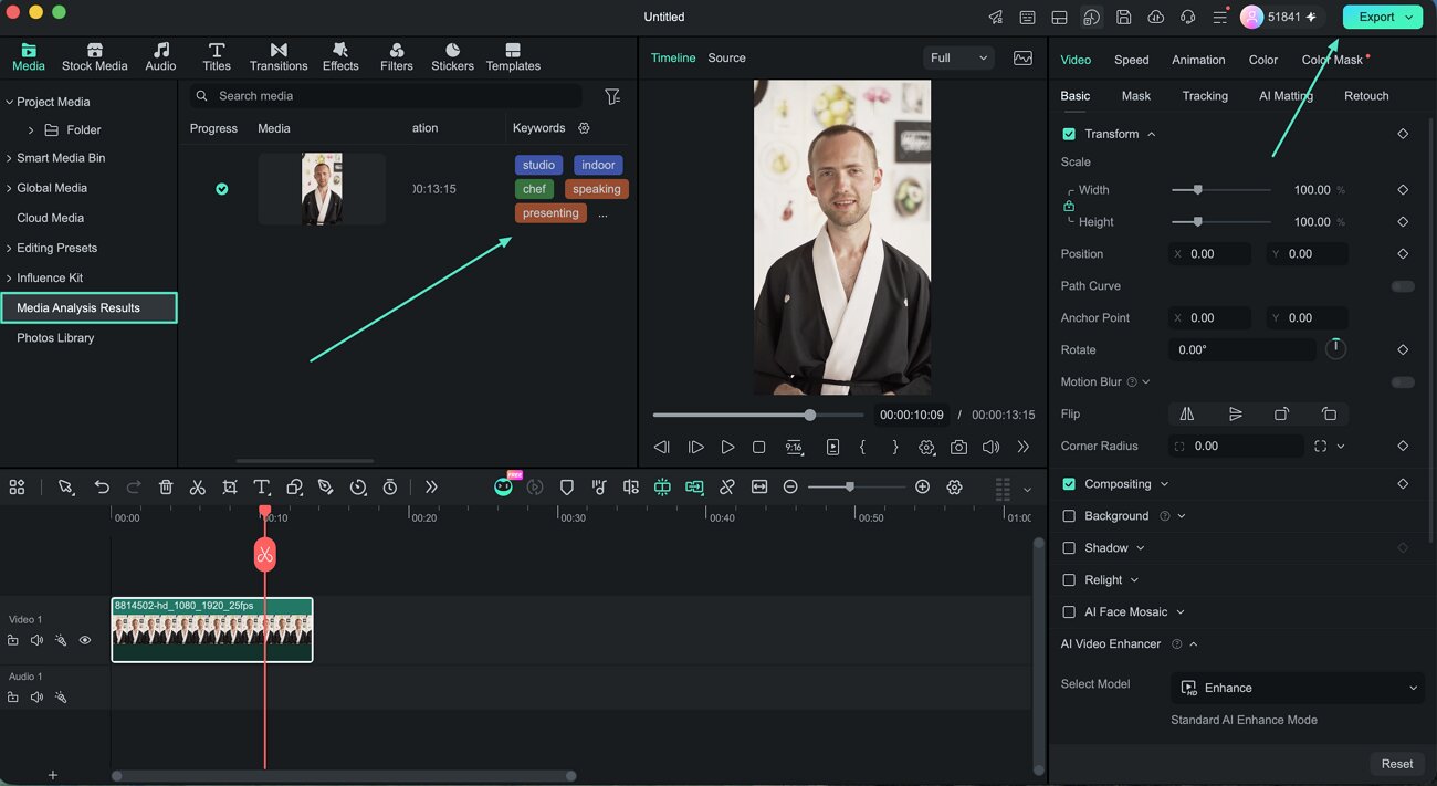 Check analysis results in Filmora