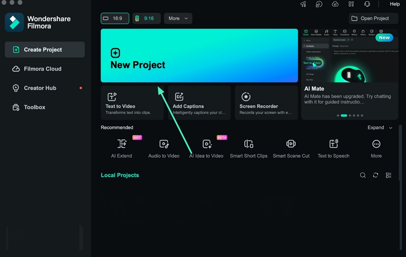 create filmora project import footage