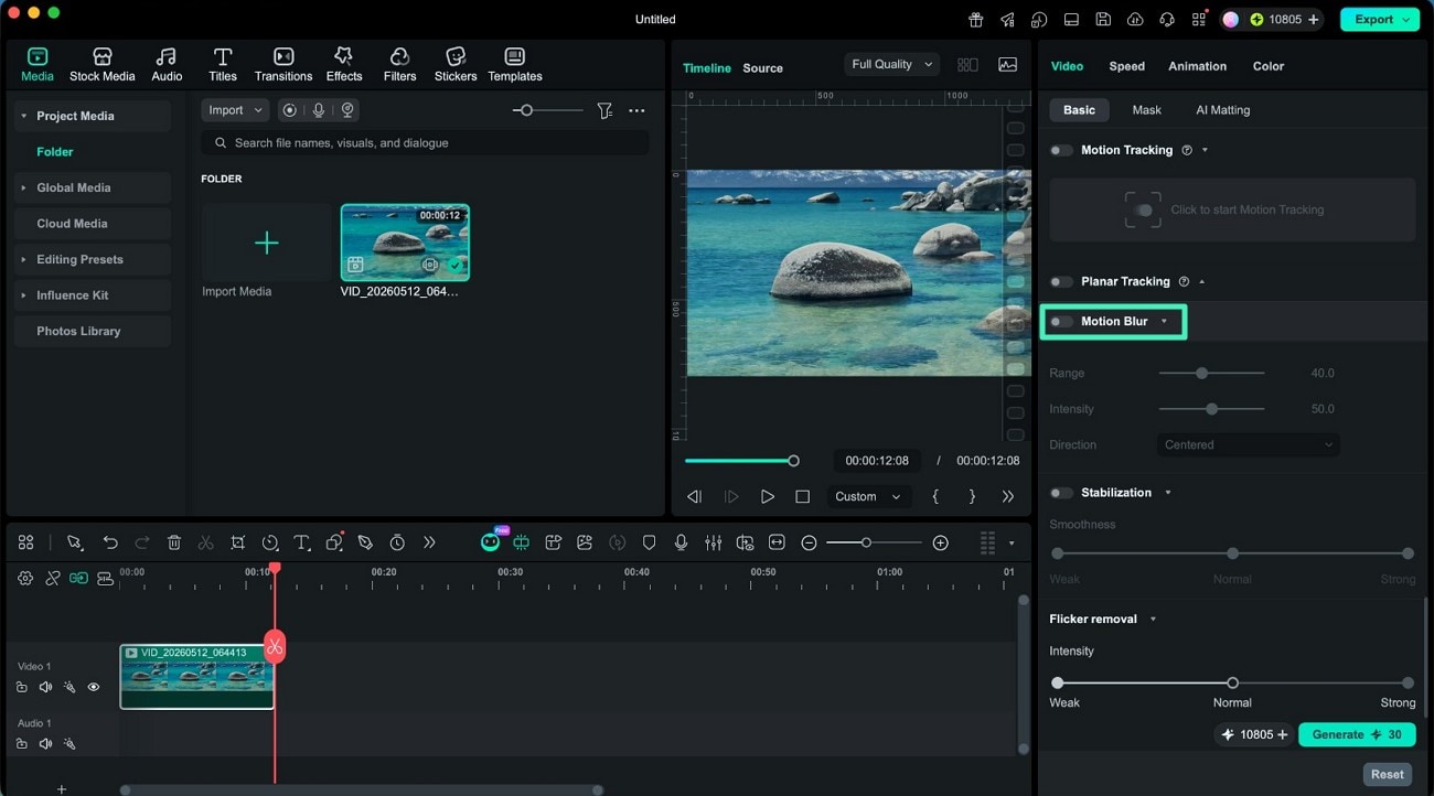 activate ai motion blur feature