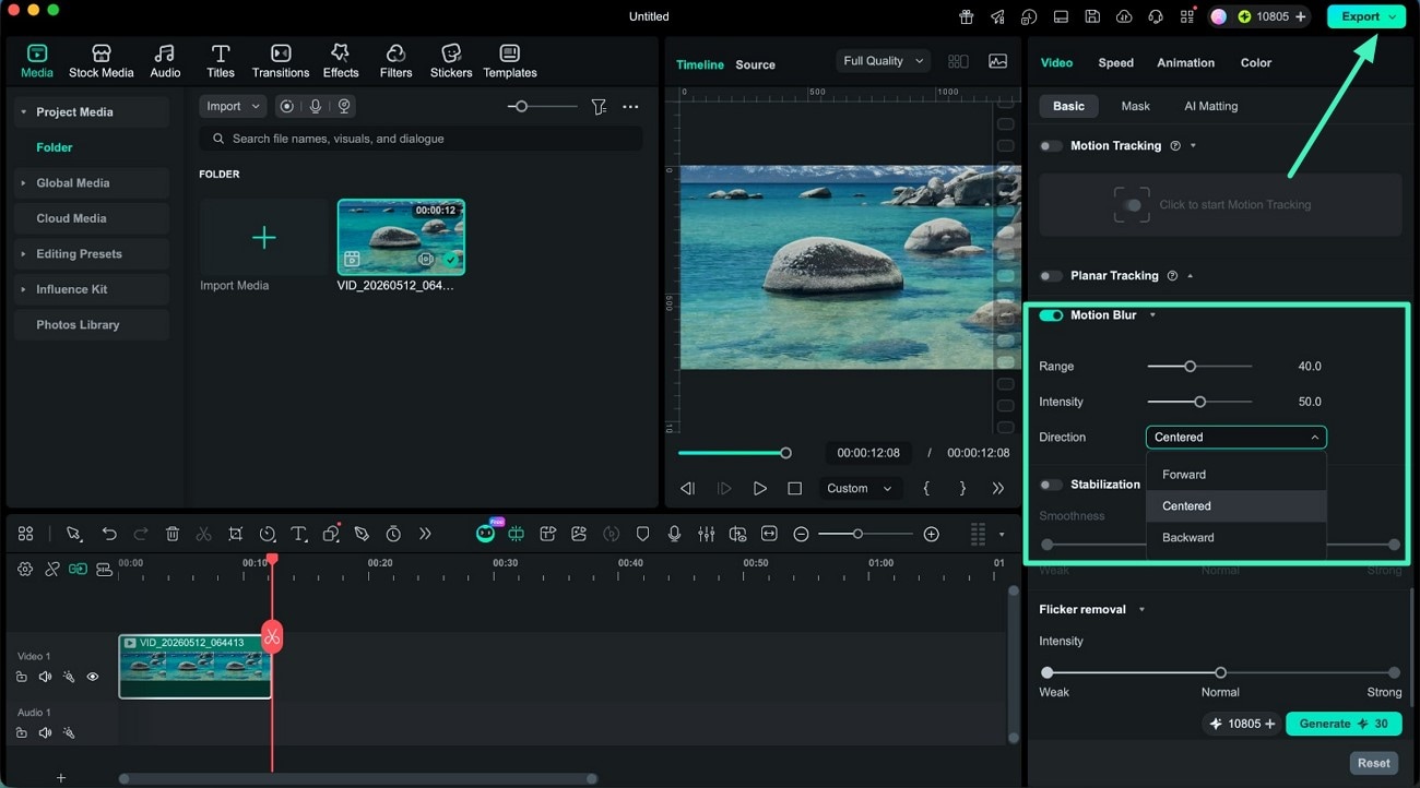 customize motion blur settings export