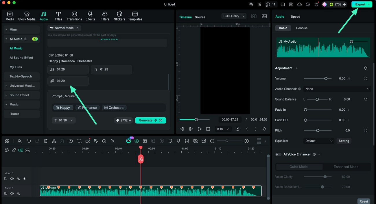 preview and export generated music on mac
