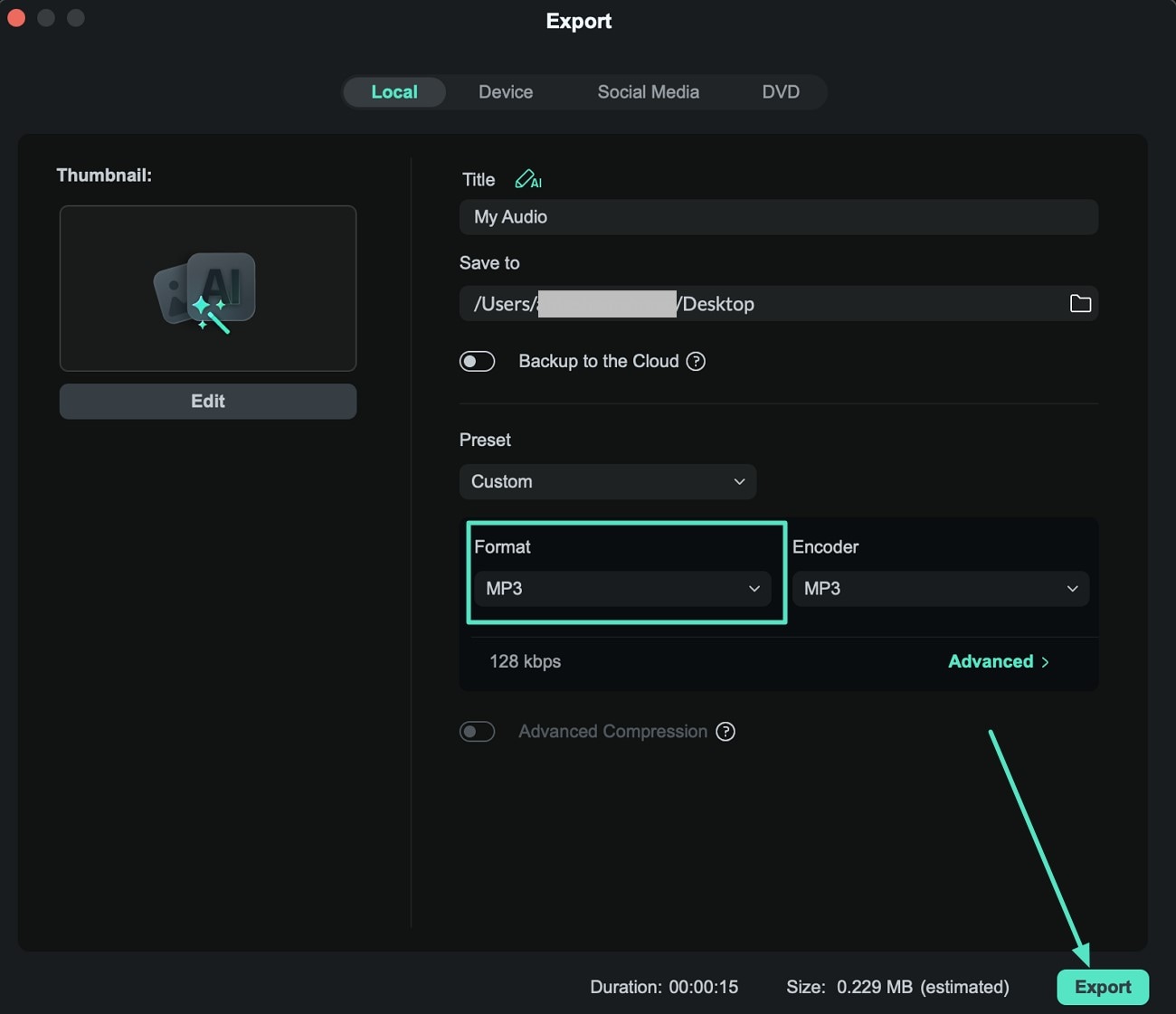 save audio as mp3